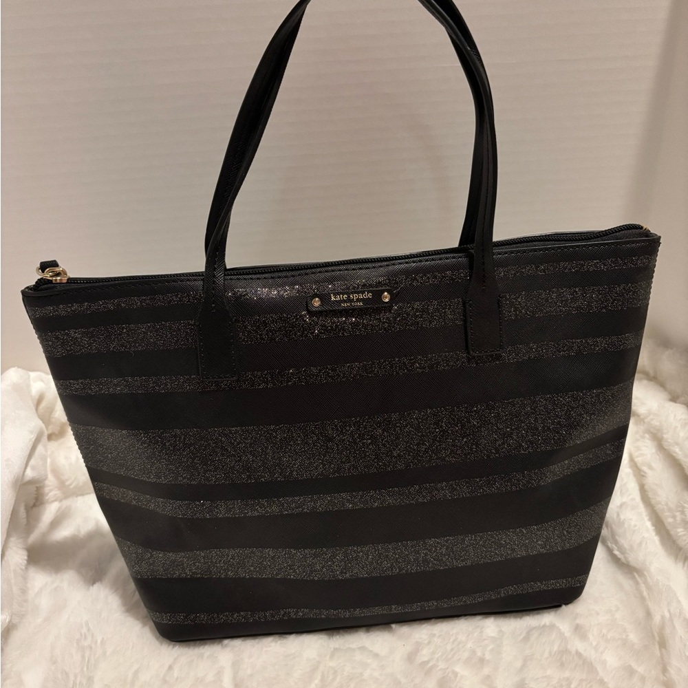 Kate Spade Haven Lane Black and Silver Striped Tote bag